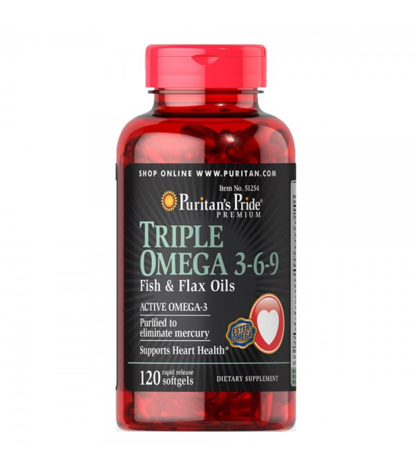 Puritan's Pride - Triple Omega 3-6-9 Fish & Flax Oils / 120 капсули​